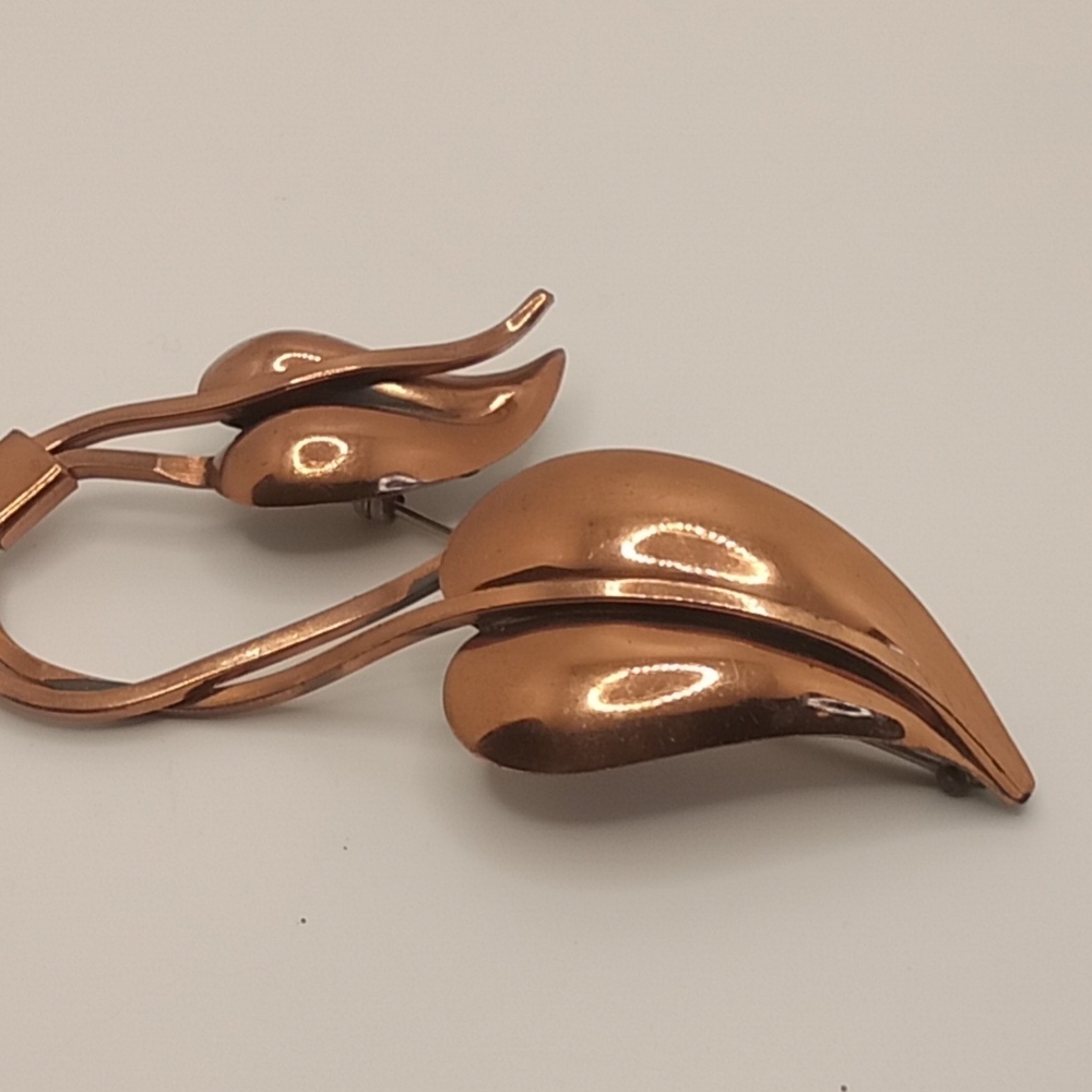 Renoir Copper Double Leaf Brooch ,Mid-Century